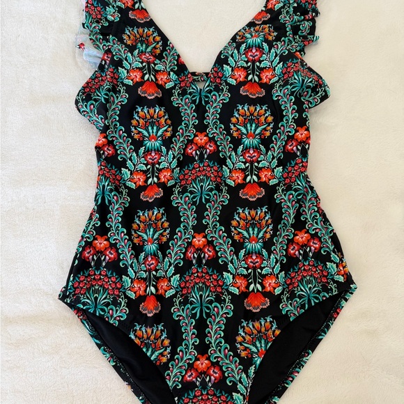 Jessica Simpson Black Floral Swimsuit - Picture 1 of 9